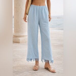 Cult Gaia Baby Blue Linen Pants Tassel Beaded Detail New Large